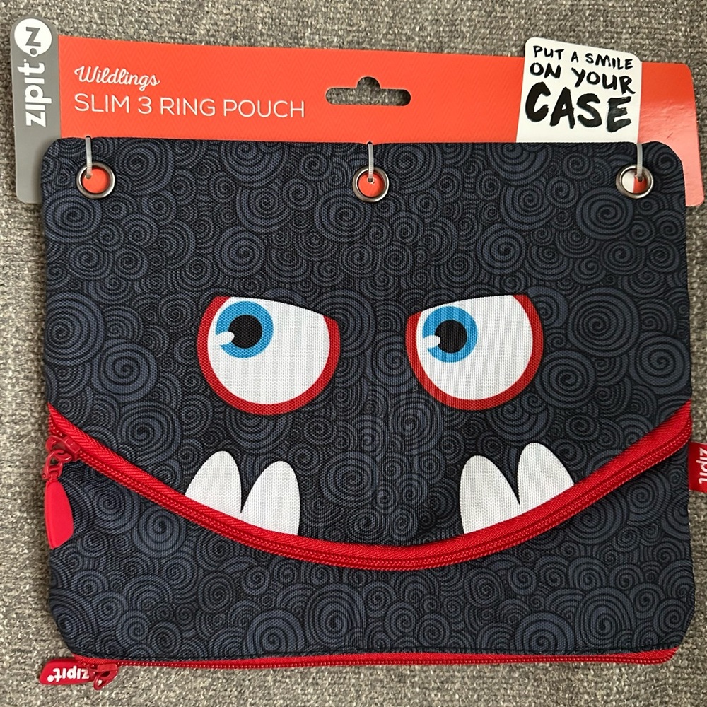 ZIPIT WILDLINGS Ring Pouch Slim Black & Grey Swirl with Face Pencil Case…
